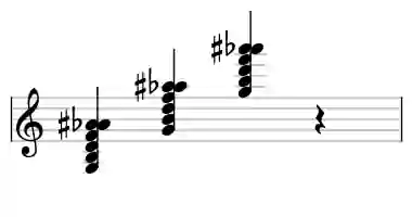 Sheet music of G 7b9#9 in three octaves